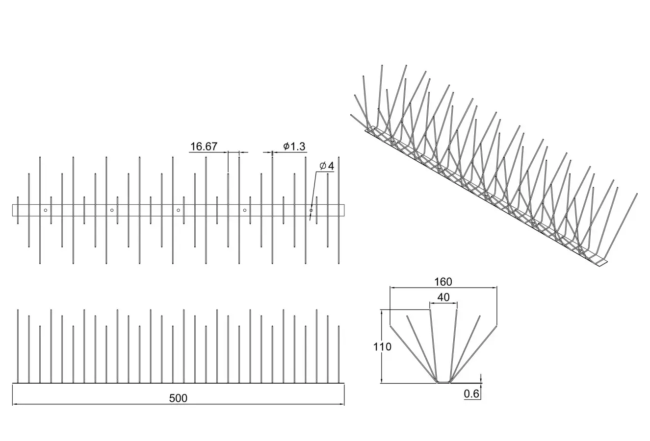 Extra Dense Bird Spikes - 1 Metre