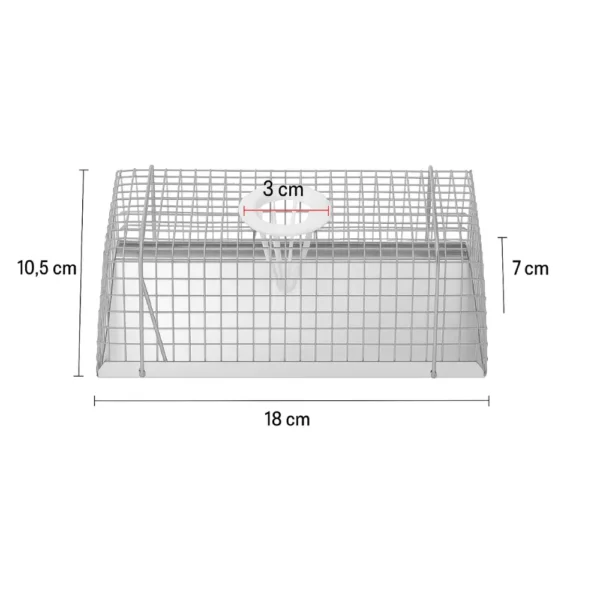 Mice multi-catch trap with dimensions – 18 cm wide, 10.5 cm high, 7 cm deep, 3 cm entry hole – ideal humane mouse control solution from Pestrol.