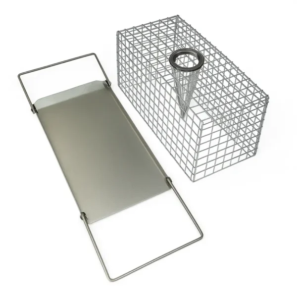Disassembled view of large multi-catch rat trap with removable base – Pestrol