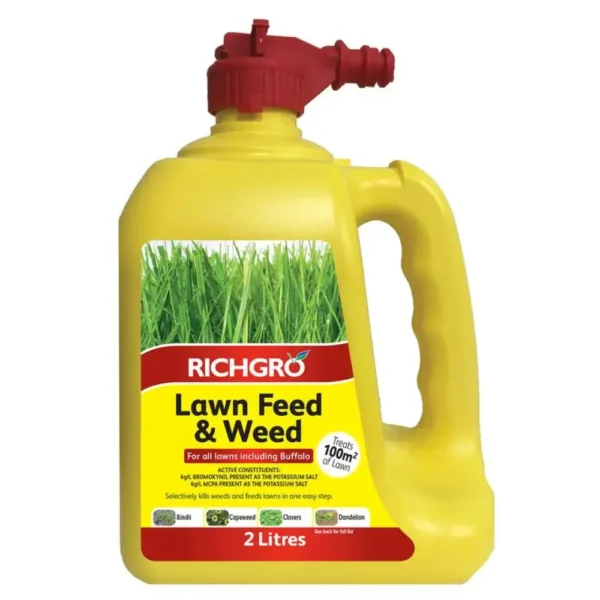 Richgro Lawn Feed & Weed 2L Hose-On bottle front label on white background