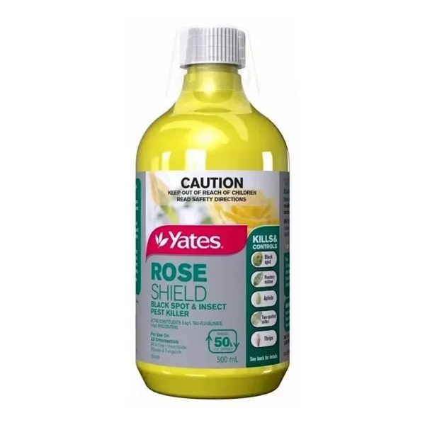 500mL bottle of Yates Rose Shield Concentrate – a multipurpose aphid spray for roses.