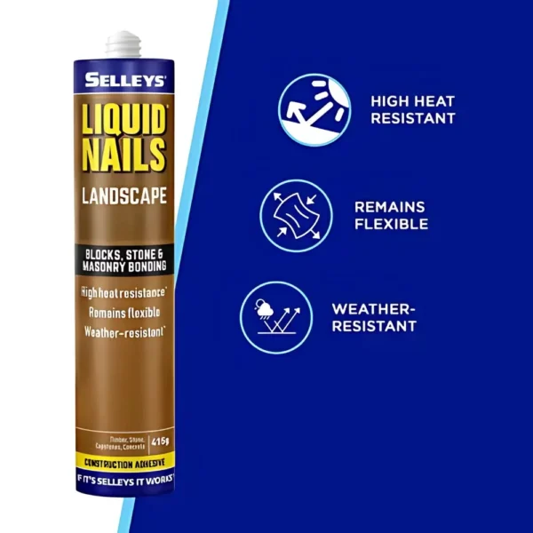 Selleys Liquid Nails Landscape 415g – high-strength adhesive for securing outdoor pavers, masonry, and stone with a weatherproof bond.