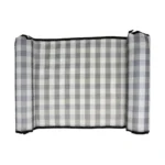 Acquaboss inflatable water hammock fully unrolled on white background showing grey gingham style mesh with inflatable head and leg supports"