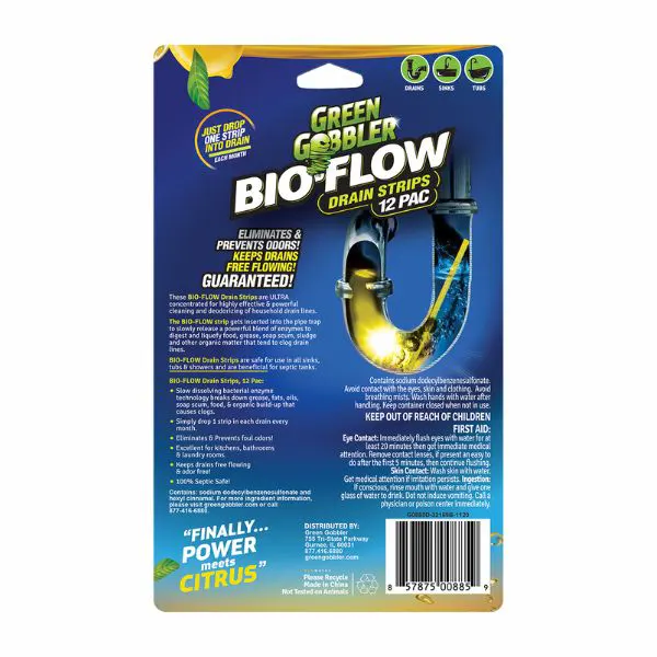 Bio-Flow Drain Cleaner & Deodorizer Strips (Lemon) - 12 Strip Pack