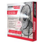 Dynabreeze 350mm Low Pressure Fan Misting Ring dispersing a refreshing mist, ideal for cooling patios, workshops, and outdoor events.