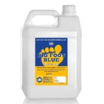 Big Foot Blue Spray Colourant bottle placed on grass near spray equipment.