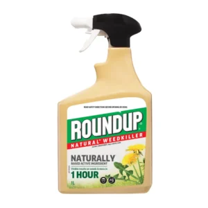 Roundup Natural Weedkiller 1L bottle front view – acetic acid based glyphosate-free weed killer for fast, natural weed control in gardens and patios