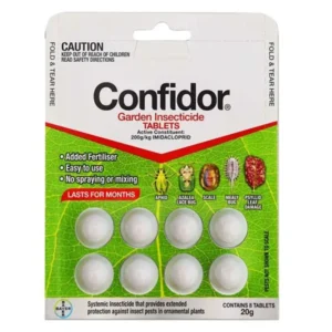 Confidor Systemic Garden Insecticide Tablets retail box front view on white background