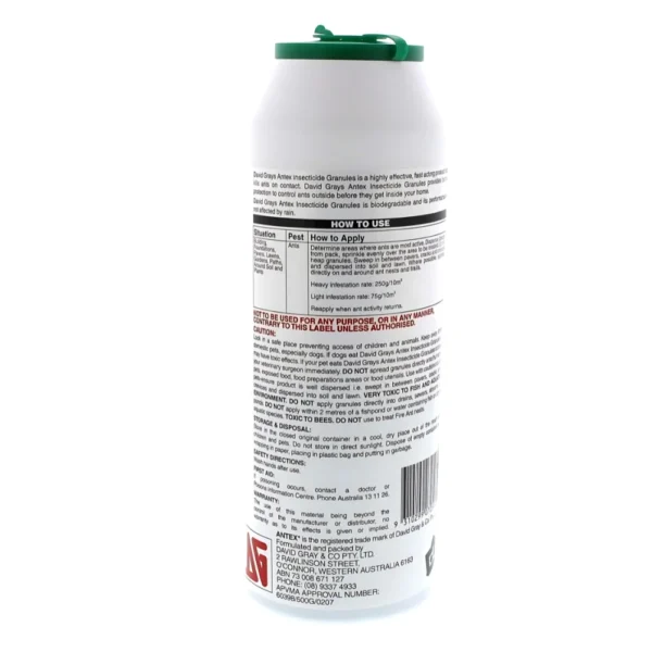 David Grays Antex Granules 500g for long-lasting ant protection.
