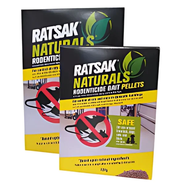 Ratsak Naturals Rodent Bait Pellets in eco-friendly packaging.