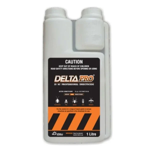 Front of DeltaPro 25SC Residual Insecticide bottle on a white background