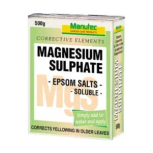 Manutec Magnesium Sulphate Soluble 500g – a fast-acting solution to prevent yellowing leaves and support healthy plant growth. - Soluble fertiliser for soil deficiencies