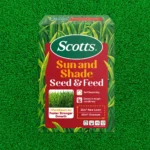 Scotts Lawn Builder Seed & Feed Sun & Shade 1.3kg applied to a lawn with mixed sun and shade