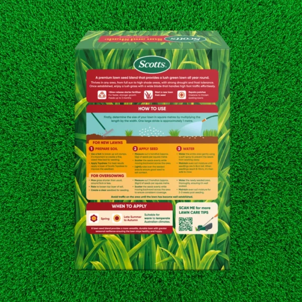 Scotts Lawn Builder Seed & Feed Sun & Shade 1.3kg granules on a lawn