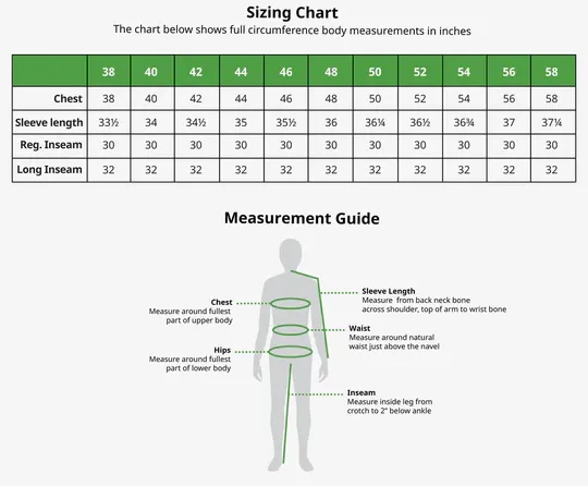 Lightweight Cotton Hi-Vis Coveralls - Size Chart for the right fit