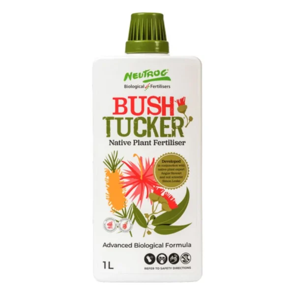 Front view of Neutrog Bush Tucker Native Plant Liquid Fertiliser 1L bottle on white background