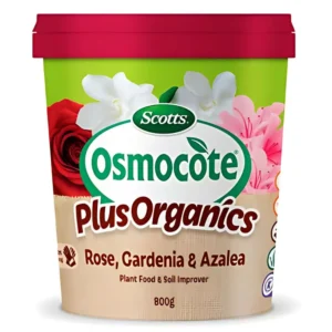 Front view of Osmocote Plus Organics Roses, Gardenias and Azaleas fertiliser pack