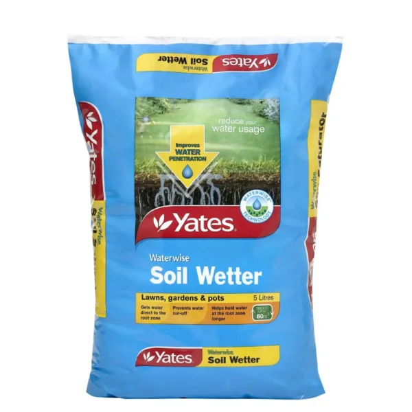 Front label of Waterwise Granular Soil Wetter 5L pack on a white background.