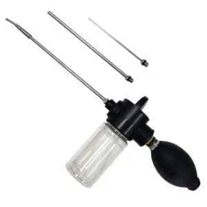 Pestrol pest control bulb duster with three interchangeable stainless steel extension wands.