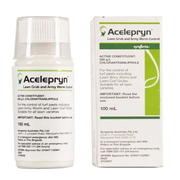 Acelepryn Liquid Lawn Insecticide bottle designed for turf pest management.