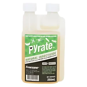 Bottle of Pyrate Natural Insecticide, a plant-based pest control solution.