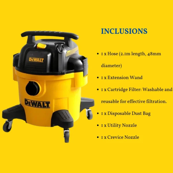 High-performance Dewalt 23L Polyurethane Body Wet & Dry Vacuum Cleaner.