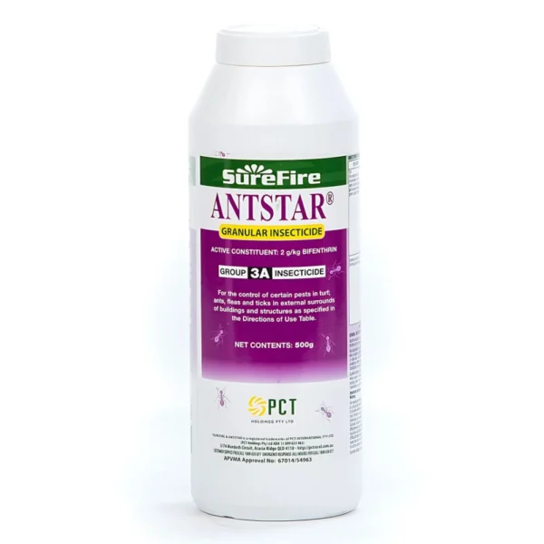 Antstar Granular Insecticide bag standing upright on garden surface