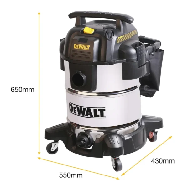 DeWalt 38L Wet & Dry Vacuum Cleaner with stainless steel body for long-lasting use.