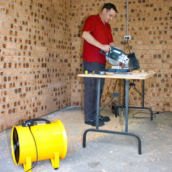 Dynabreeze 200mm Extraction Fan with a 5m flexible duct, designed for high-performance ventilation in workshops, construction sites, and enclosed spaces.