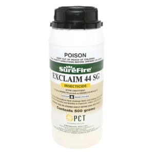 Surefire Exclaim Insecticide 500g container – effective Diamondback Moth killer for vegetable crops.