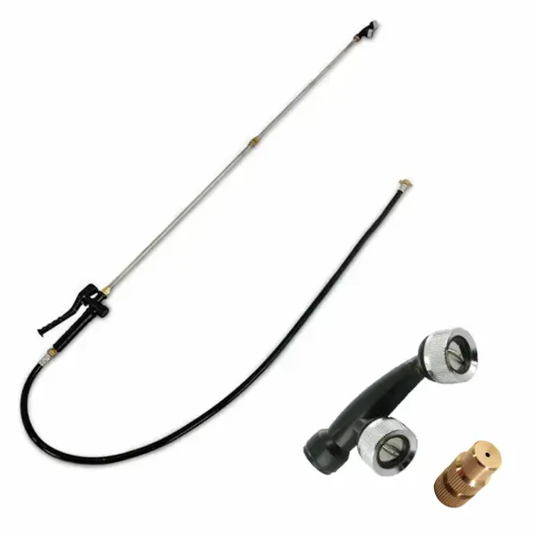 Lance, Dual Tip Nozzle and Single Spray Nozzle attachements for the Pestrol Rechargeable Backpack Sprayer – 16L Lance on a white background.