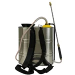 "Stainless Steel Knapsack Sprayer 16L with ergonomic straps, durable design, and high-pressure wand for gardening, pest control, and agricultural use.