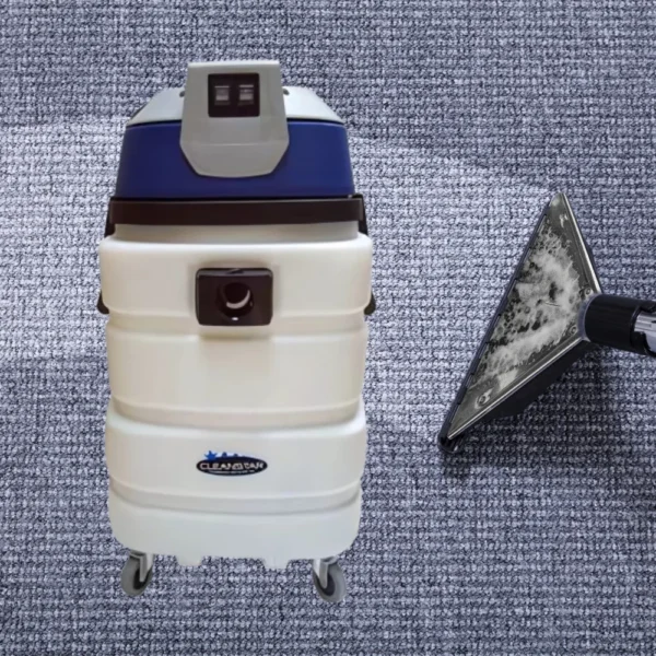 Reliable Cleanstar 90L Wet & Dry Vacuum with a dump valve and drain hose for easy liquid disposal.