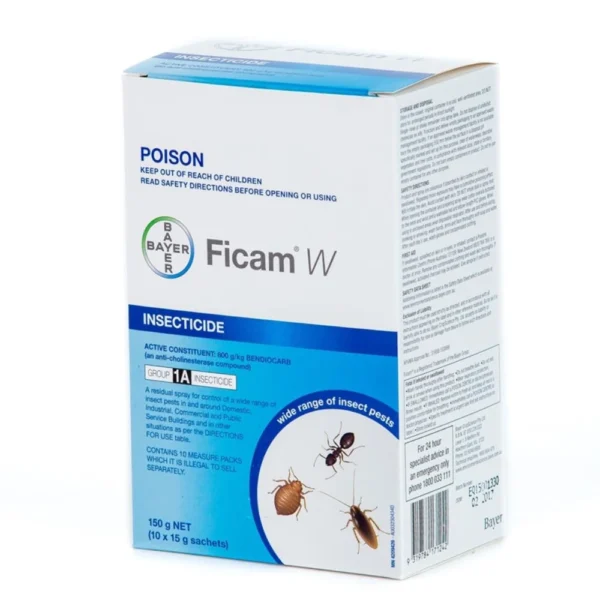 Close-up of Ficam W Insecticide 150g used for pest management of crawling insects.