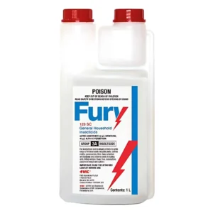 Fury Insecticide 120SC 1L bottle for broad-spectrum crawling insect control in crops and gardens.