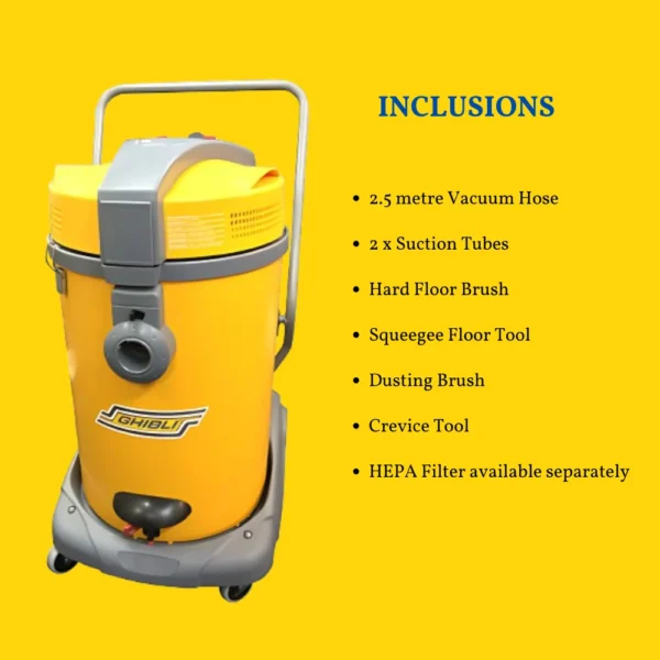 Commercial-grade Ghibli Vacuum Cleaner with 2400W motor and 10m power lead