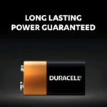 Duracell Coppertop 9V Alkaline Batteries 2 pack with extended battery life highlighted on packaging.