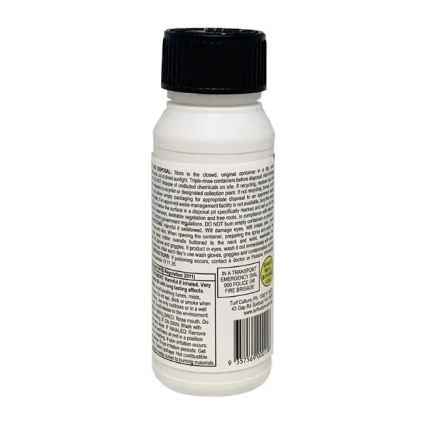 Bow & Arrow Herbicide 250mL bottle showing product information and usage instructions for broadleaf weed control in turf.