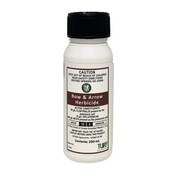 Bow & Arrow Herbicide 250mL bottle for broadleaf weed control.