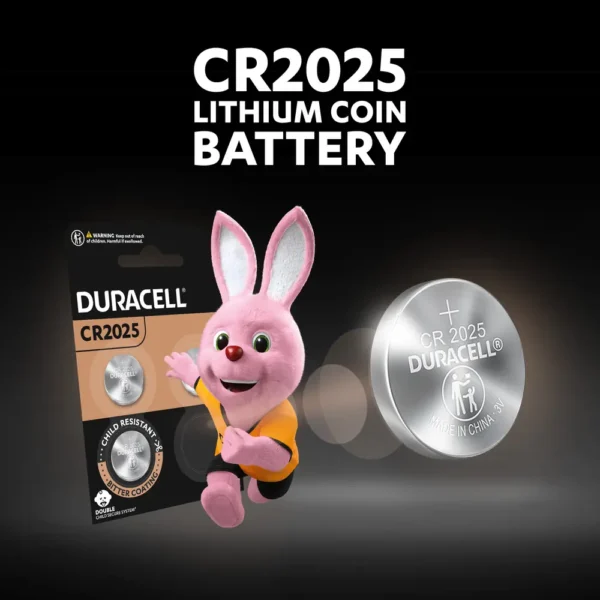 Duracell Specialty 2025 Coin Batteries in packaging with The Duracell Bunny Mascot