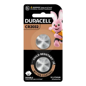 Duracell Specialty 2032 3V Coin Battery 2 Pack in blister packaging showing battery type and brand.