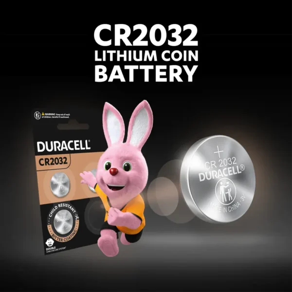 Duracell Specialty 2032 3V Coin Battery 2 Pack with The Duracell Bunny mascot.