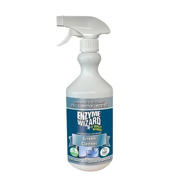 Enzyme Wizard Screen Cleaner 750ML spray bottle for streak-free cleaning of TVs, computer monitors, and mobile screens.