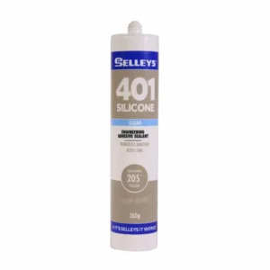 Selleys 401 Silicone Adhesive Sealant 310g tube in colour Clear on white background.