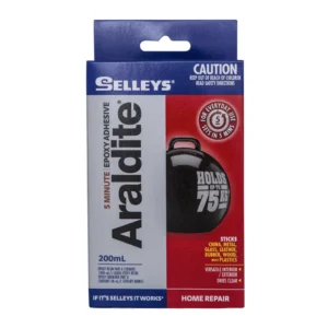 Selleys Araldite 5 Minute Epoxy Adhesive 200ml in packaging, contains 2x 100ml tubes of fast-setting, strong epoxy glue for repairs and bonding.