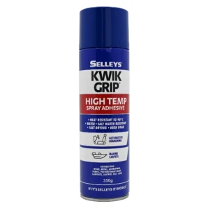 Selleys Kwik Grip High Temp Spray Adhesive 350g can displayed on a white background.