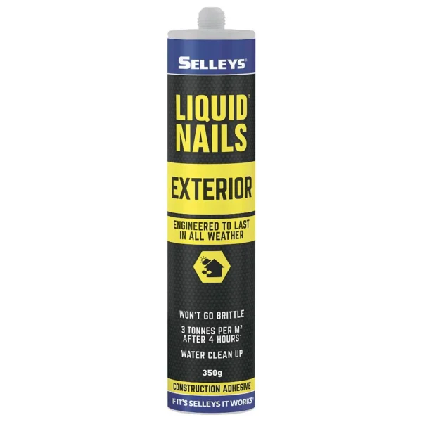 Selleys Liquid Nails Exterior 350g construction adhesive tube on a white background.