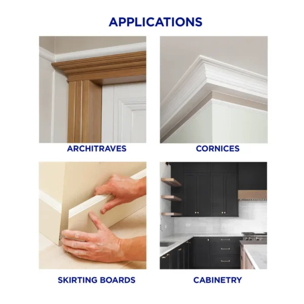 Selleys Liquid Nails Fast Grab 130g used for architraves, cornices, skirting boards, and cabinetry applications.