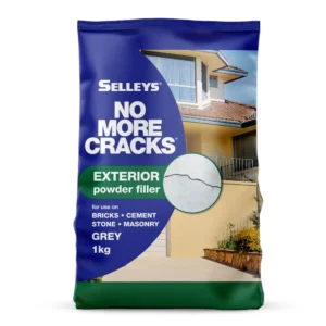 : Selleys No More Cracks Exterior Powder Filler 1kg bag – front view on white background
