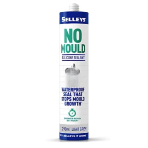 Front view of Selleys No Mould Silicone Sealant Light Grey 290ml tube on a white background.